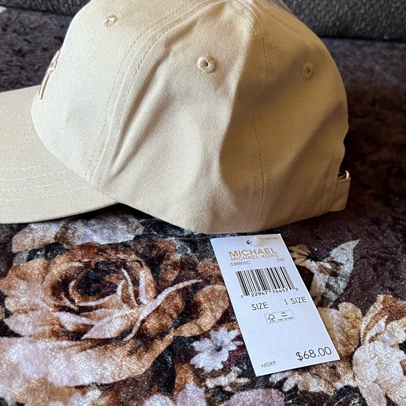 MICHAEL KORS Embroidered Signature Logo Cotton Adjustable Beige Baseball Hat NWT - Picture 4 of 11
